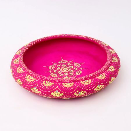 Handcrafted Pink Terracotta Urli with Golden Motifs